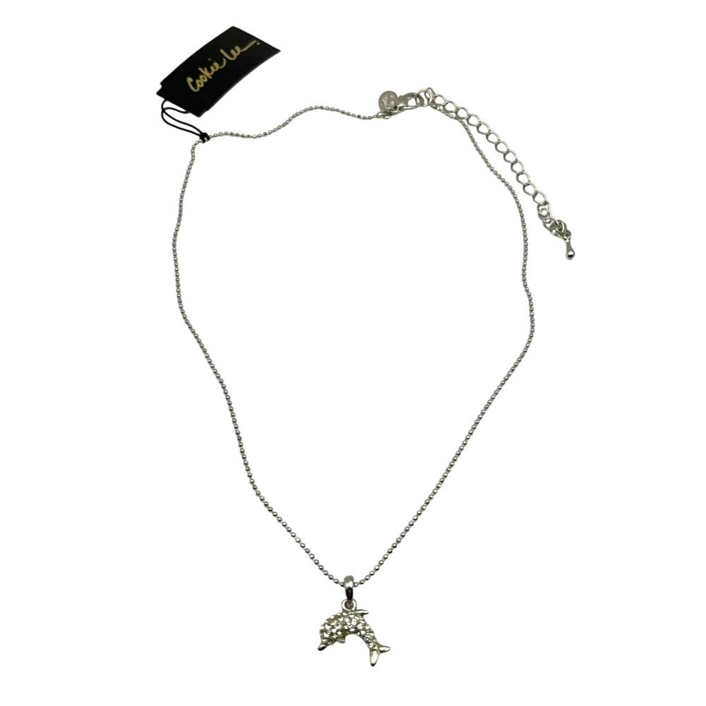 Dolphin Pendant Necklace Crystal Silver Tone Ocean Nautical Sea Life Beachy Y2K